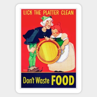 Beautifully restored reprint "Lick The Platter Clean" Jack Spratt and wife propaganda print - blue background Sticker